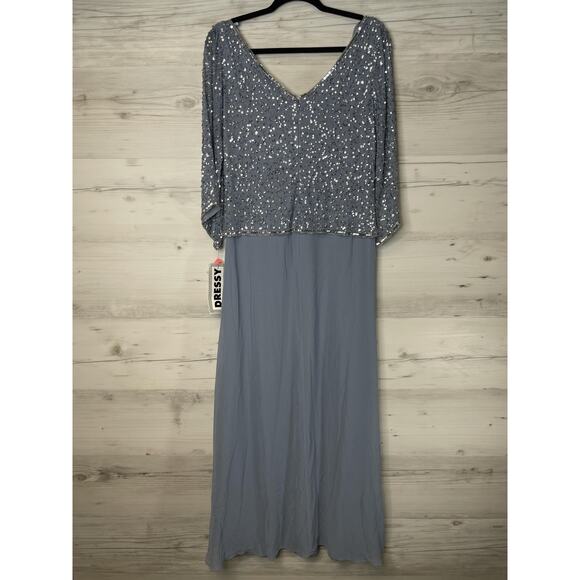 JKARA Dress Womens 8 Blue Silver Sequin Beaded Gown Formal Evening Maxi New - Picture 10 of 10